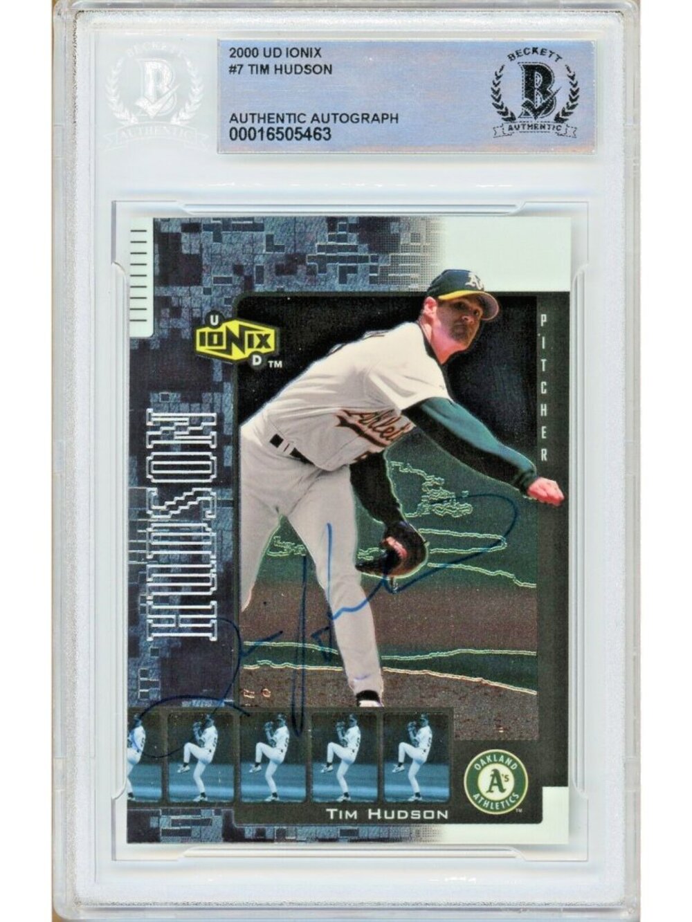 Tim Hudson Signed 2000 Upper Deck Ionix #7 Oakland Athletics BAS Slab Auto MLB